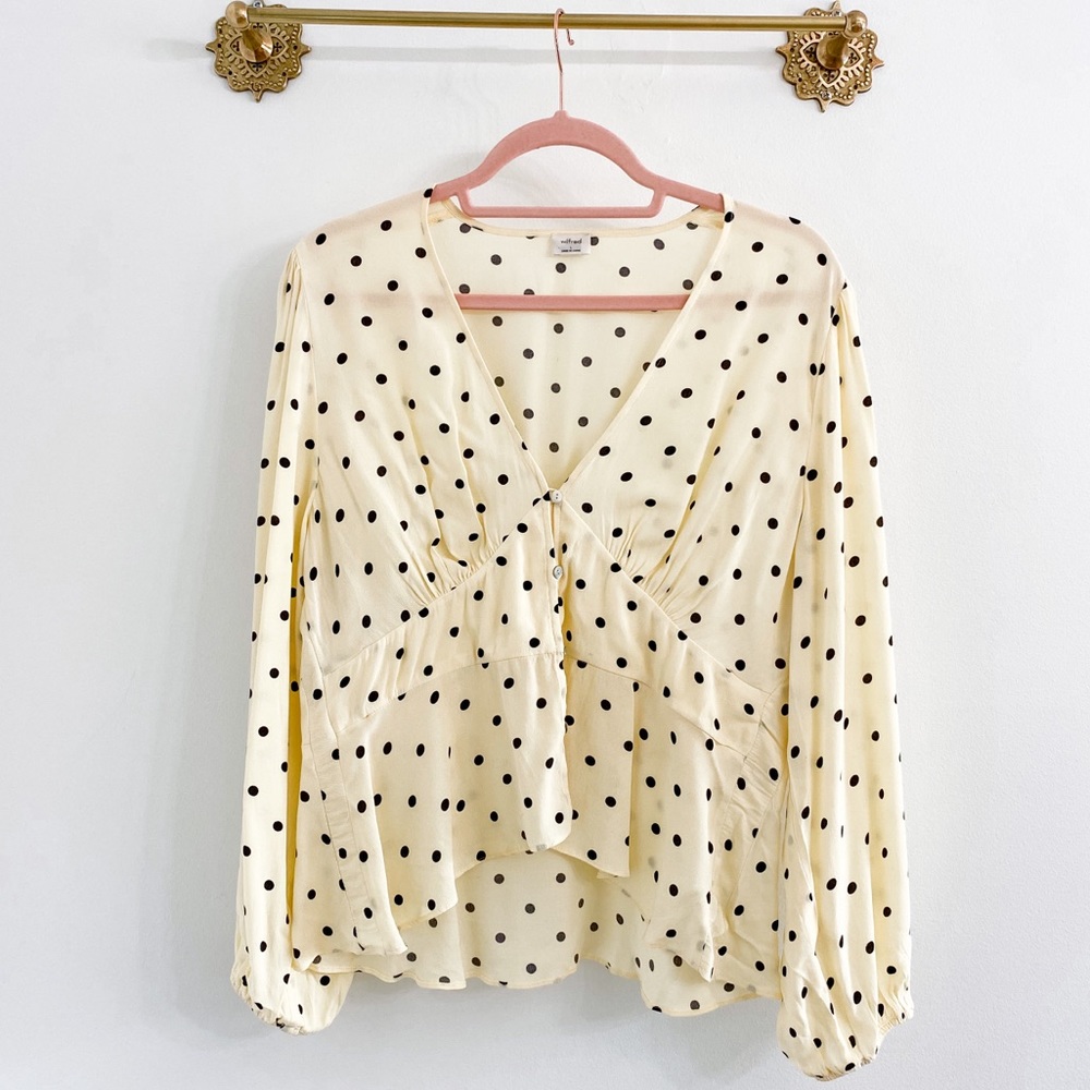 Aritzia Wilfred Yellow Prairie Polka Dot Blouse